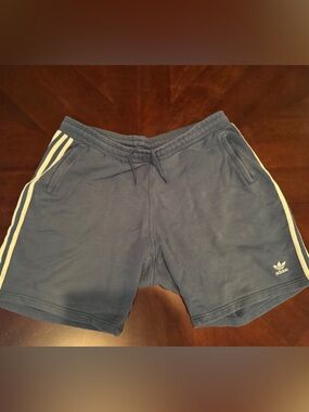 adidas Terri-cloth XL Blue Athletic Shorts with White Side Stripes